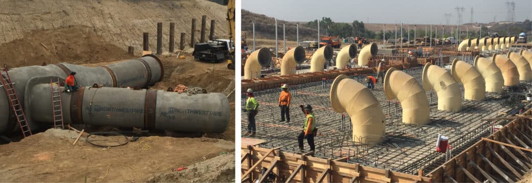 Crews from SP Rados installing pipe and fittings at the site of the new Los Angeles Reservoir UV Disinfection plant.
