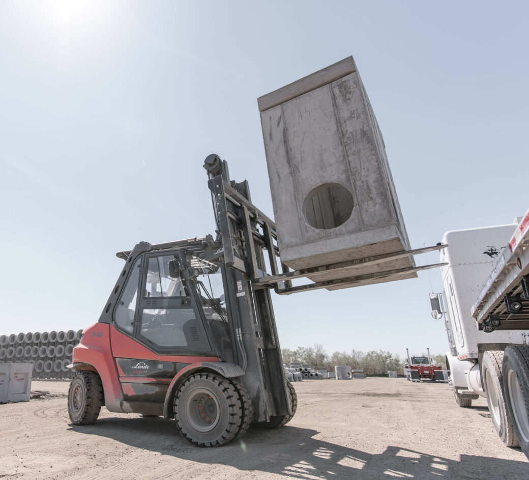 products rcp and precast vaults forklift lifting grey box