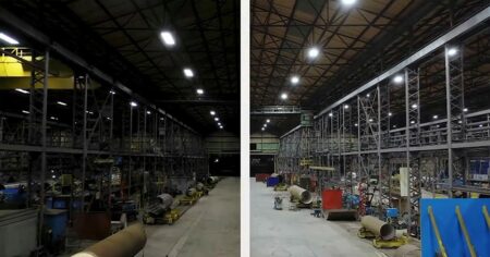 Portland Plant Lighting Before and After Split Screen