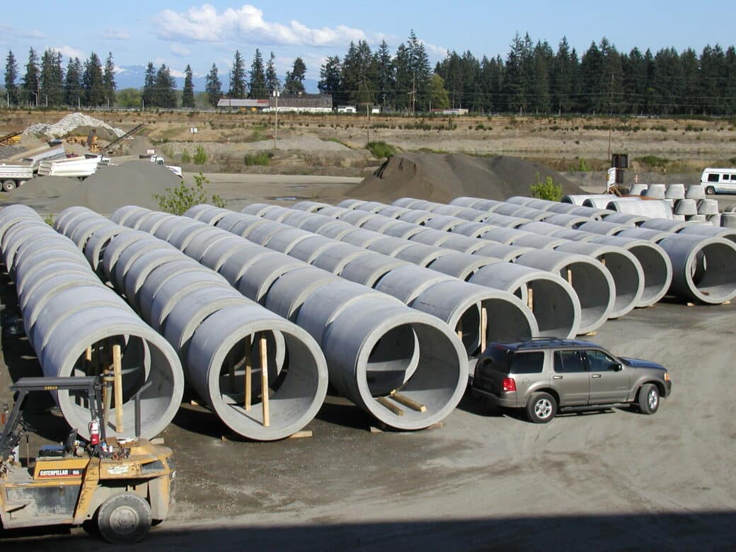 Rows of concrete jacking pipe awaiting installation