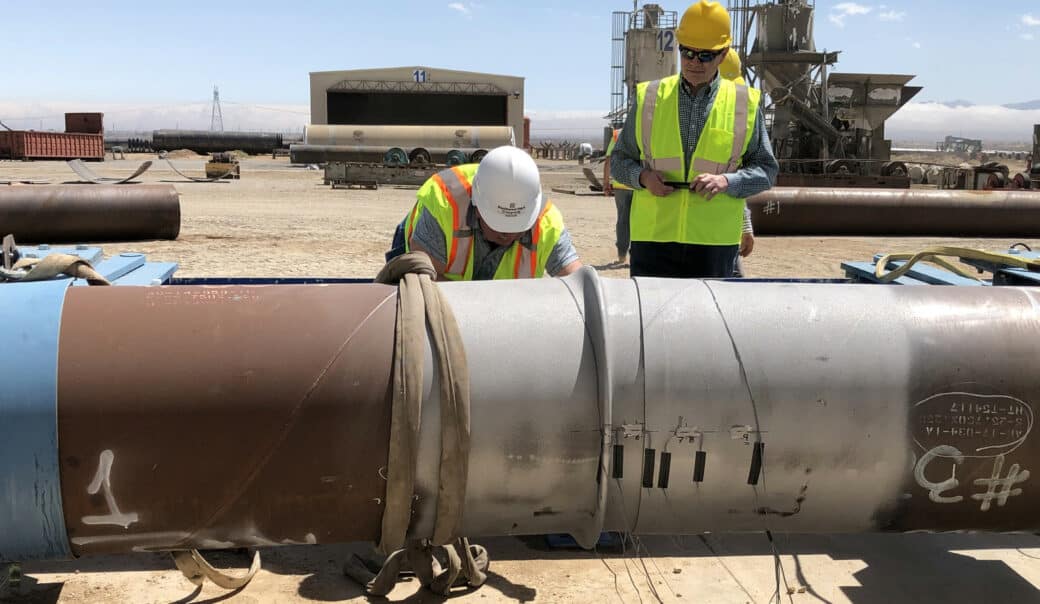 Seismic testing of pipe joints at the Northwest Pipe plant in Adelanto, CA