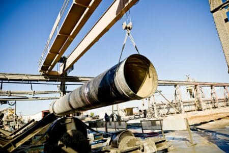 Cement Mortar Lining being applied to spiralweld steel pipe